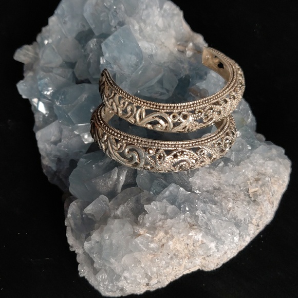 unknown Jewelry - 925 vintage silver and marcasite hoops.